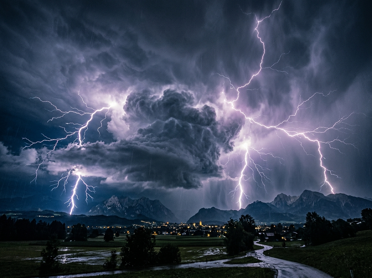 The speed of sound (thunder) versus the speed of light (lightning) causes a delay in the accompanying thunder